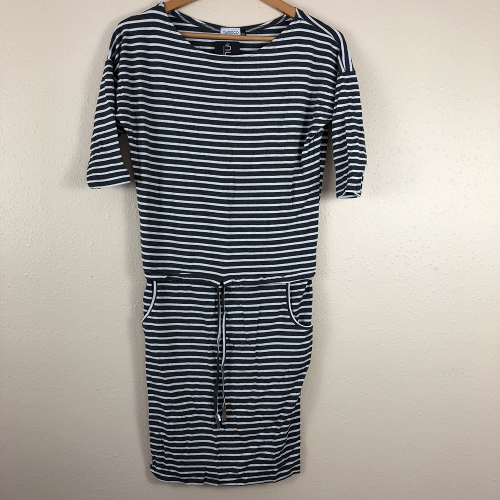 Numoco Black White Stripe Tunic Stretch Dress S